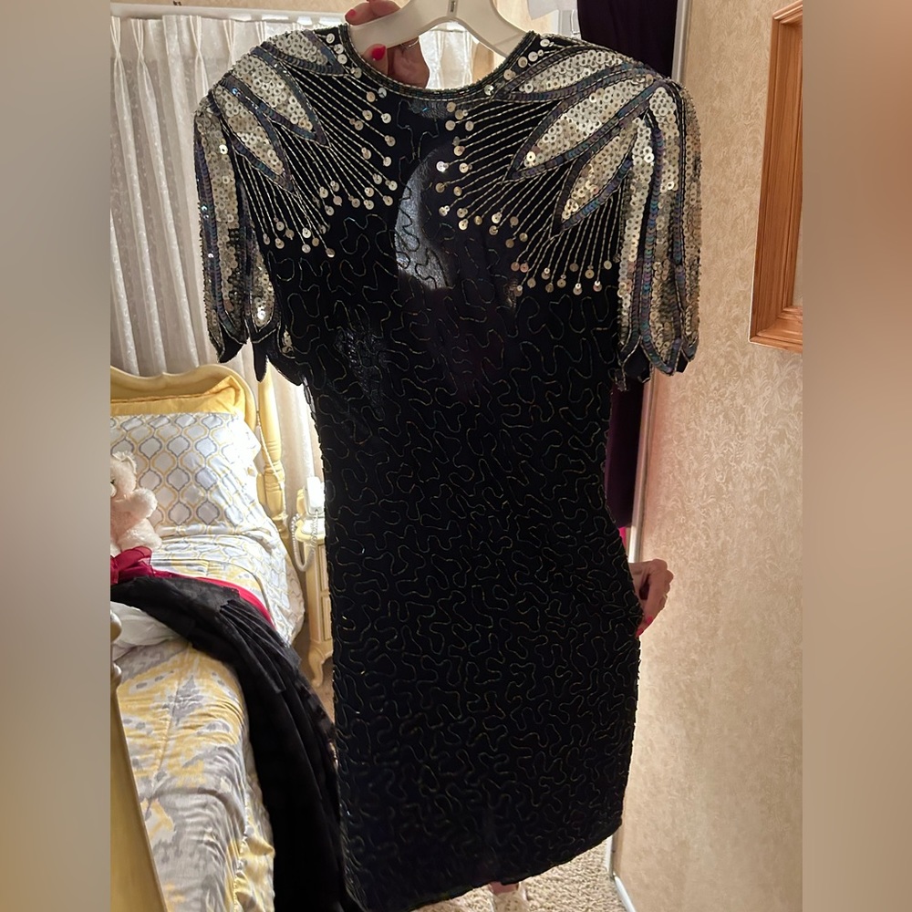 Vintage Laurence Kazan beaded sequin 100% silk gown